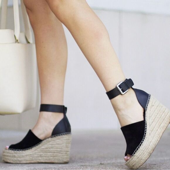 Marc Fisher ‘Adalyn’ Espadrille Wedge Sandals Black Size 7.5 New - Picture 2 of 10
